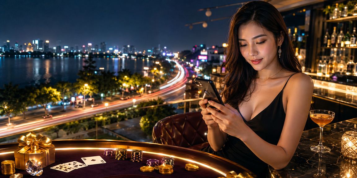 Bàn chơi baccarat với ánh đèn neon lung linh tại Hà Nội về đêm